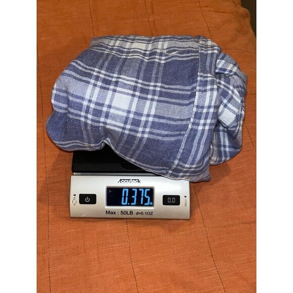 rails sky blue linen blend plaid button down top flowy frayed hem sleeve size XS - Picture 9 of 10